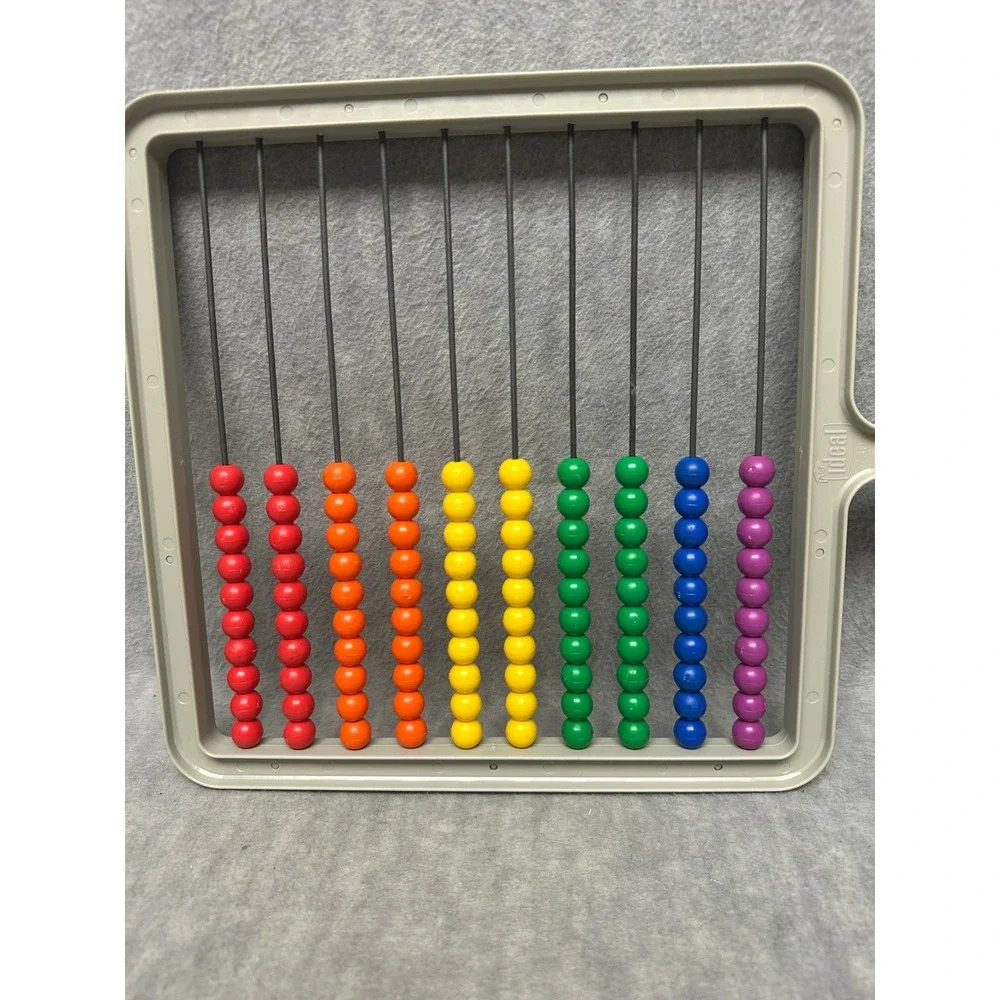 Vintage Ideal Student Abacus Gray Rainbow 100 Beads Math Learning Tool 7303